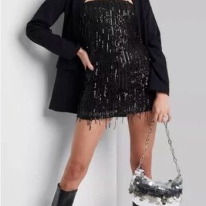 Wild Fable Sequin Mini Dress Tube Fringe Bodycon